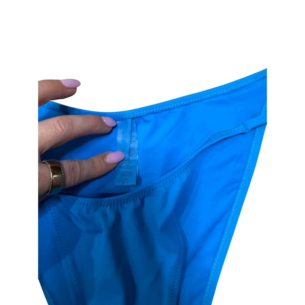 SKIMS Swim Side Tie Bikini Bottom Cyan Blue Medium Low Rise High Cut Leg M